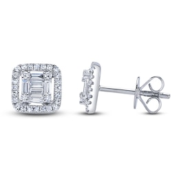 Shy Creation Baguette & Round-Cut Multi-Diamond Stud Earrings 3/8 ct tw 14K White Gold SC55010017