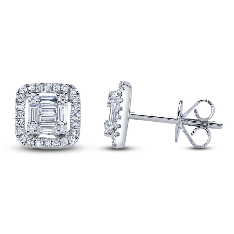 Main Image 1 of Shy Creation Baguette & Round-Cut Multi-Diamond Stud Earrings 3/8 ct tw 14K White Gold SC55010017