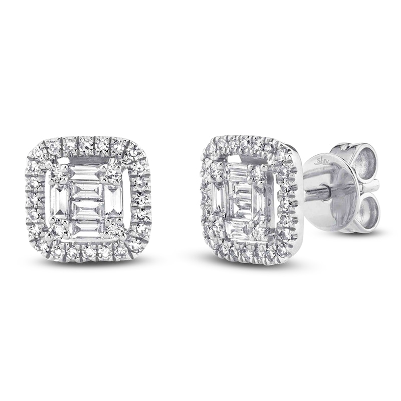 Main Image 2 of Shy Creation Baguette & Round-Cut Multi-Diamond Stud Earrings 3/8 ct tw 14K White Gold SC55010017