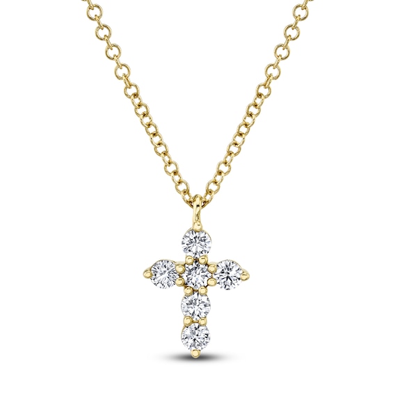 Shy Creation Diamond Cross Necklace 1/5 ct tw 14K Yellow Gold 18" SC55021394