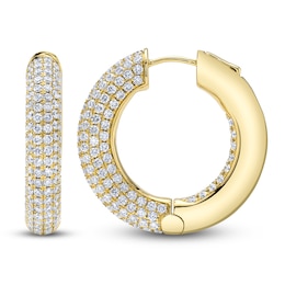 Shy Creation Diamond Micro Pavé Hoop Earrings 3-3/4 ct tw 14K Yellow Gold J-SC55024705D1.05