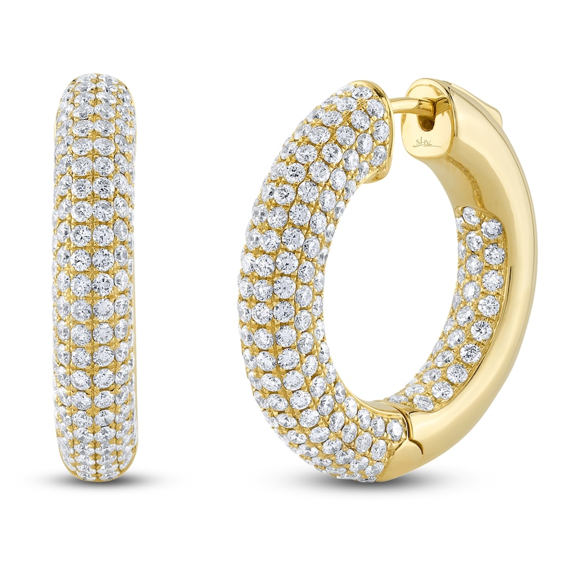 Main Image 1 of Shy Creation Diamond Micro Pavé Hoop Earrings 3-3/4 ct tw 14K Yellow Gold J-SC55024705D1.05