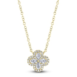 Shy Creation Pear-Shaped & Round-Cut Diamond Clover Necklace 3/8 ct tw 14K Yellow Gold 18" J-SC55019421