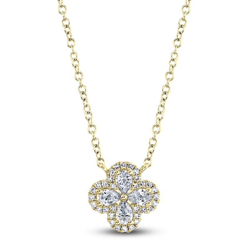 Main Image 1 of Shy Creation Pear-Shaped & Round-Cut Diamond Clover Necklace 3/8 ct tw 14K Yellow Gold 18" J-SC55019421