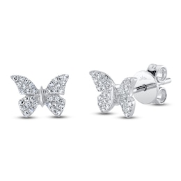 Shy Creation Diamond Butterfly Stud Earrings 1/8 ct tw 14K White Gold J-SC55024043