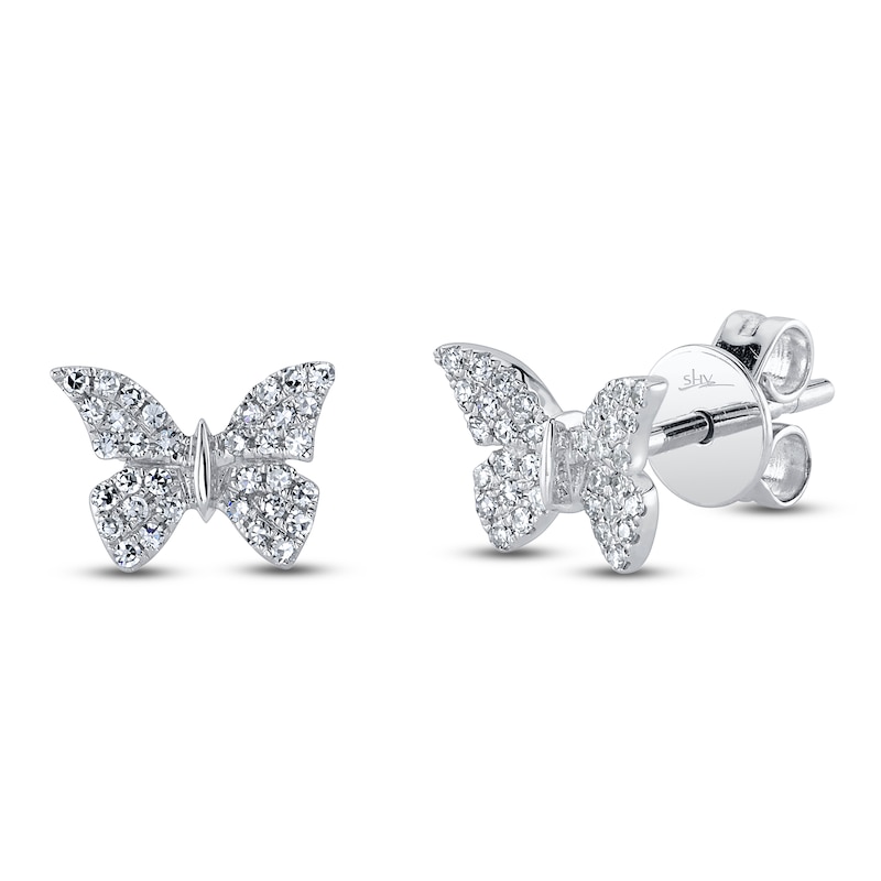 Main Image 1 of Shy Creation Diamond Butterfly Stud Earrings 1/8 ct tw 14K White Gold J-SC55024043