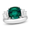 Thumbnail Image 1 of Cushion-Cut Lab-Created Emerald & Baguette-Cut White Lab-Created Sapphire Ring Sterling Silver