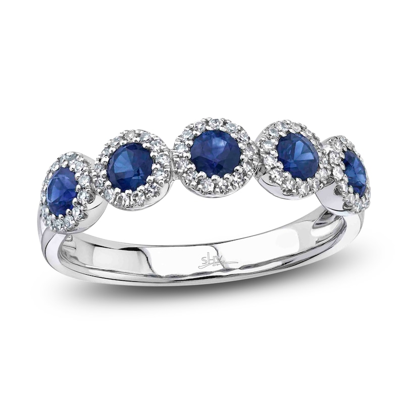 Main Image 1 of Shy Creation Natural Blue Sapphire & Diamond Halo Ring 1/5 ct tw 14K White Gold SC55002750Z7