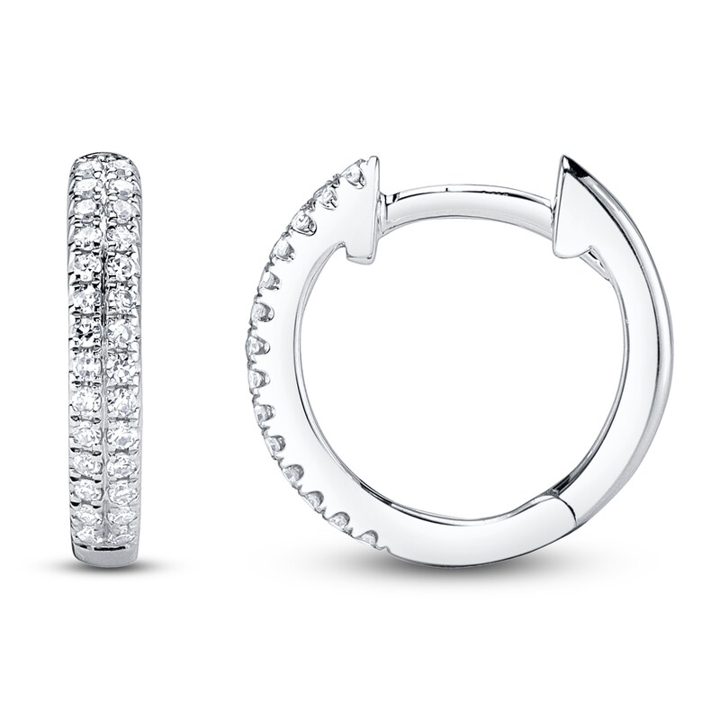 Main Image 2 of Shy Creation Diamond Huggie Hoop Earrings 1/10 ct tw 14K White Gold J-SC55004581V4