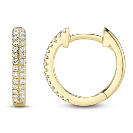 Shy Creation Diamond Huggie Hoop Earrings 1/10 ct tw 14K Yellow Gold J-SC55004582V4
