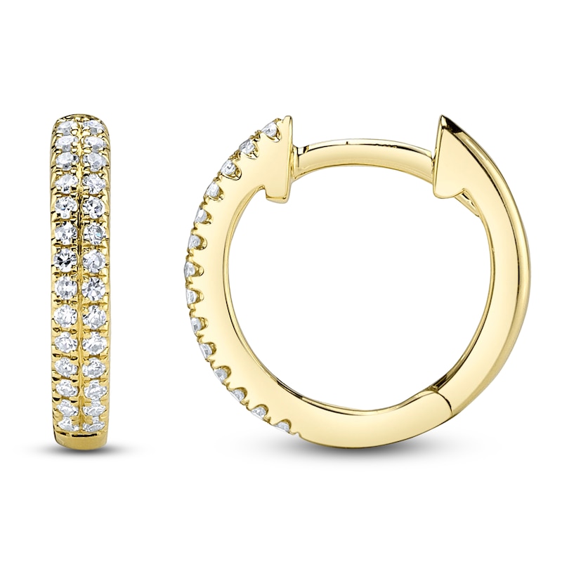 Main Image 1 of Shy Creation Diamond Huggie Hoop Earrings 1/10 ct tw 14K Yellow Gold J-SC55004582V4
