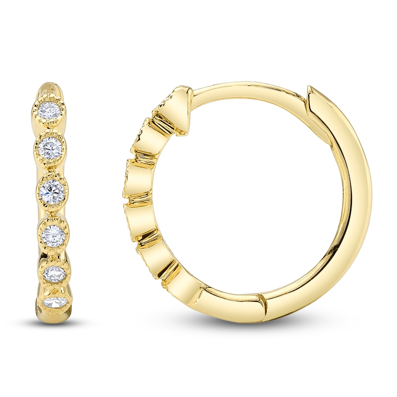Main Image 1 of Shy Creation Diamond Bezel-Set Hoop Earrings 1/10 ct tw 14K Yellow Gold J-SC55006356