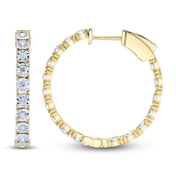 Shy Creation Diamond Inside-Out Hoop Earrings 1 ct tw 14K Yellow Gold SC55006310