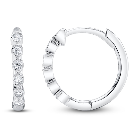 Shy Creation Diamond Bezel-Set Hoop Earrings 1/10 ct tw 14K White Gold SC55006355