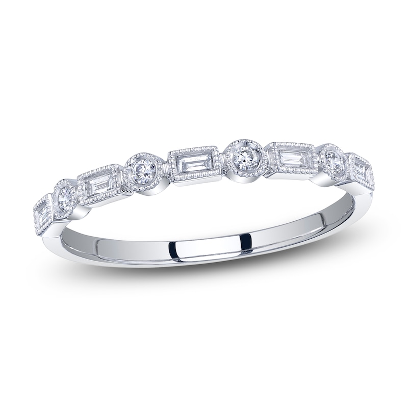 Main Image 1 of Shy Creation Baguette & Round-Cut Diamond Bezel Ring 1/10 ct tw 14K White Gold SC55007705Z7