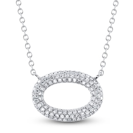 Shy Creation Diamond Sideways Oval Necklace 1/5 ct tw 14K White Gold 18" SC55024586