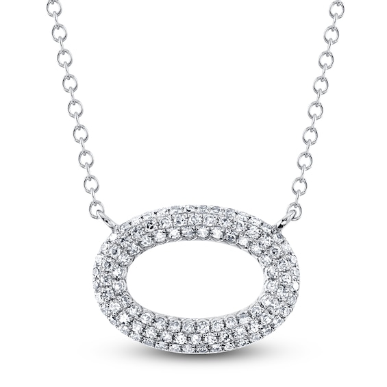 Shy Creation Diamond Sideways Oval Necklace 1/5 ct tw 14K White Gold 18" SC55024586
