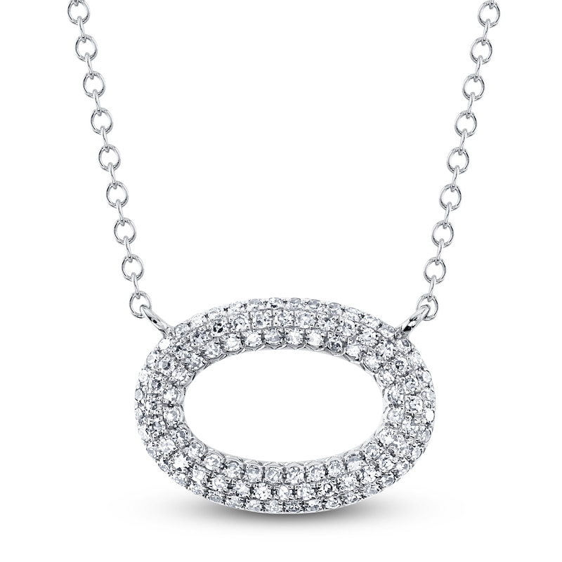 Main Image 1 of Shy Creation Diamond Sideways Oval Necklace 1/5 ct tw 14K White Gold 18" J-SC55024586