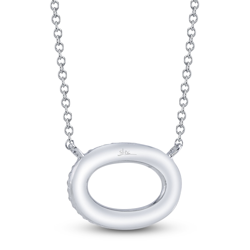 Main Image 3 of Shy Creation Diamond Sideways Oval Necklace 1/5 ct tw 14K White Gold 18" J-SC55024586