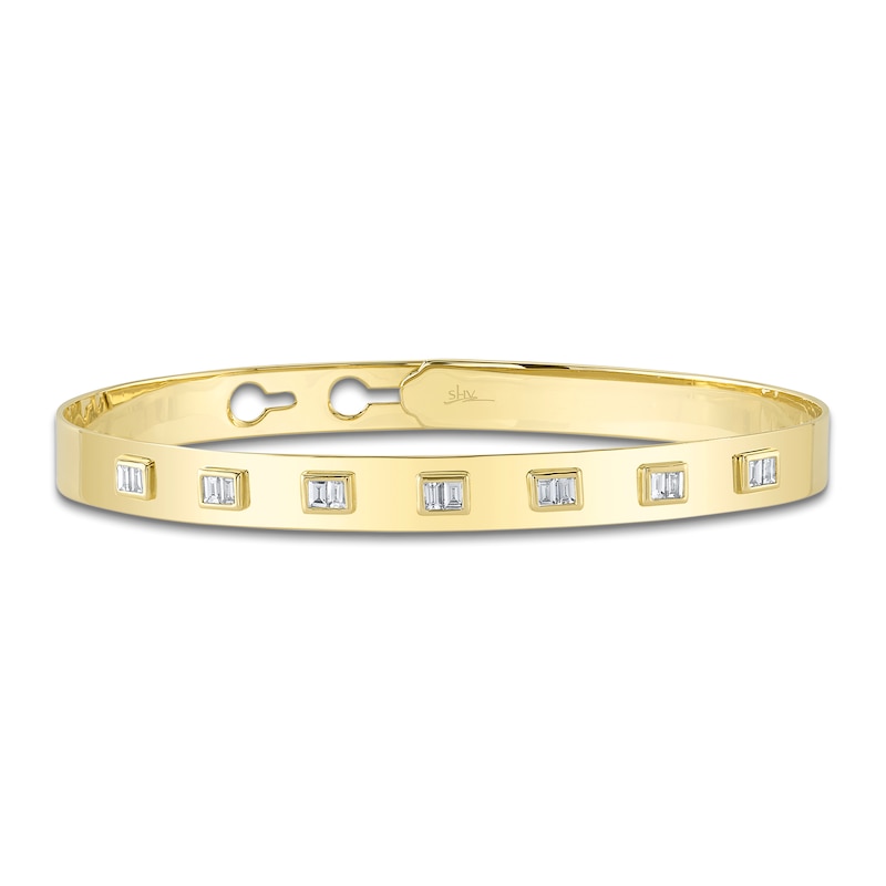 Main Image 1 of Shy Creation Baguette-Cut Diamond Station Bangle Bracelet 3/8 ct tw 14K Yellow Gold J-SC55024593ZS