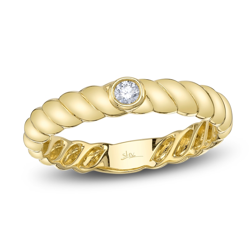 Main Image 1 of Shy Creation Diamond Solitaire Bezel Rope-Twist Ring 1/20 ct tw 14K Yellow Gold SC55024826Z7