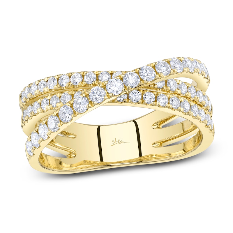 Main Image 1 of Shy Creation Diamond Three-Row Crossover Ring 3/4 ct tw 14K Yellow Gold SC55024862Z7