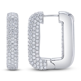 Shy Creation Diamond Angled Inside-Out Hoop Earrings 3-7/8 ct tw 14K White Gold J-SC55025299H1.00