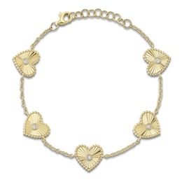 Shy Creation Diamond Beaded Heart Bracelet 1/10 ct tw 14K Yellow Gold 7" J-SC55025484