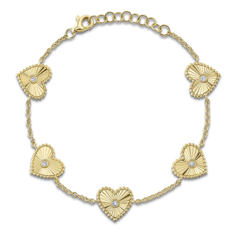 Main Image 1 of Shy Creation Diamond Beaded Heart Bracelet 1/10 ct tw 14K Yellow Gold 7" J-SC55025484
