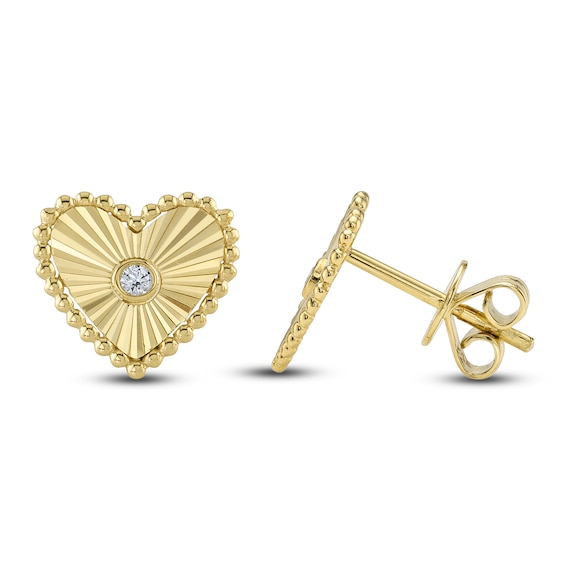 Shy Creation Diamond Accent Beaded Heart Stud Earrings 14K Yellow Gold SC55026093
