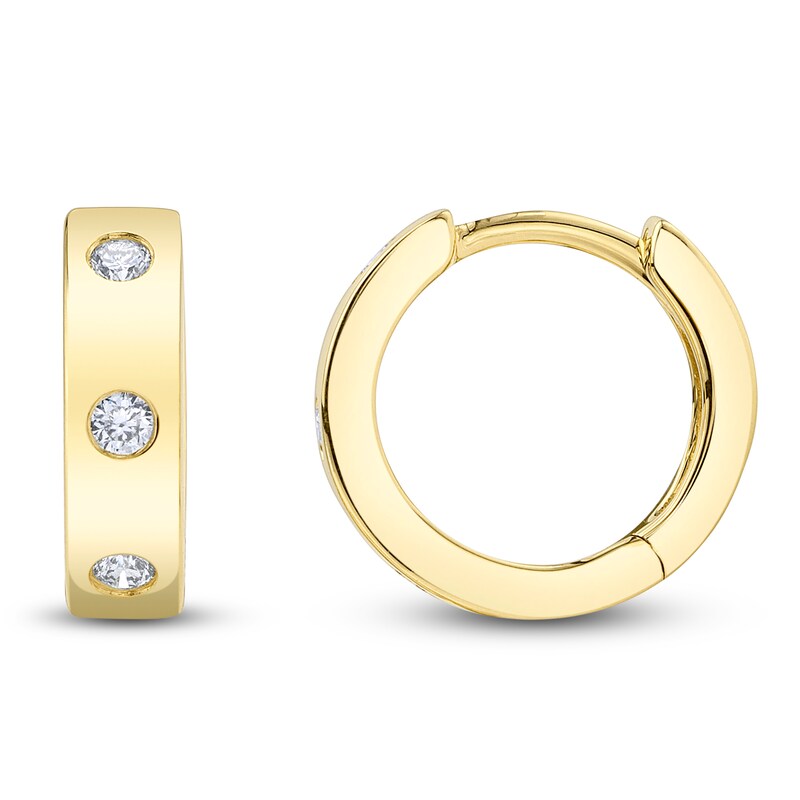 Main Image 1 of Shy Creation Diamond Three-Stone Huggie Hoop Earrings 1/10 ct tw 14K Yellow Gold