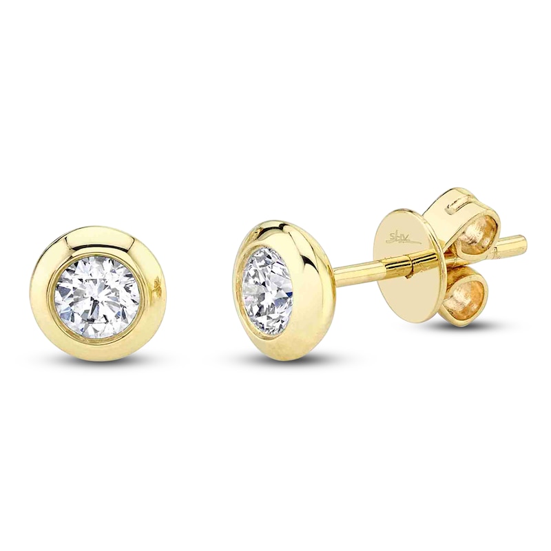 Main Image 2 of Shy Creation Diamond Solitaire Bezel-Set Stud Earrings 3/8 ct tw 14K Yellow Gold J-SC55012547