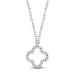 Shy Creation Diamond Clover Necklace 1/20 ct tw 14K White Gold 18" J-SC55019617