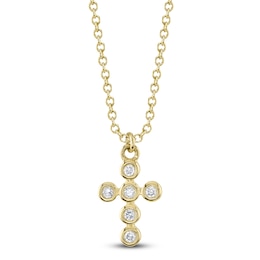 Shy Creation Diamond Bezel-Set Cross Necklace 1/15 ct tw 14K Yellow Gold 18" J-SC55021367V2