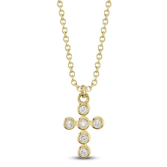 Shy Creation Diamond Bezel-Set Cross Necklace 1/15 ct tw 14K Yellow Gold 18" SC55021367V2