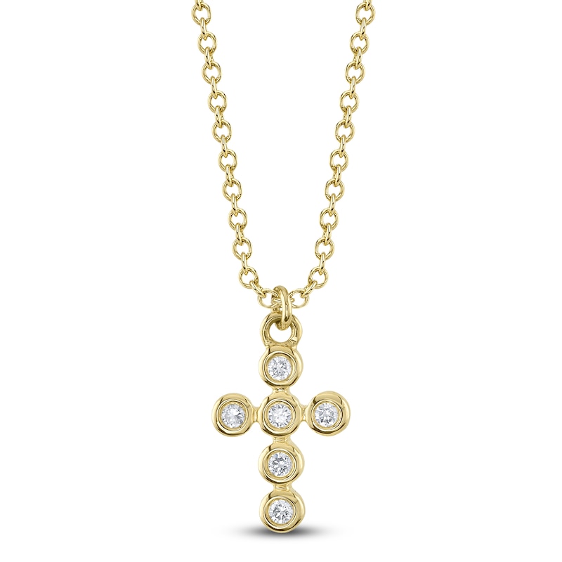 Main Image 1 of Shy Creation Diamond Bezel-Set Cross Necklace 1/15 ct tw 14K Yellow Gold 18" J-SC55021367V2