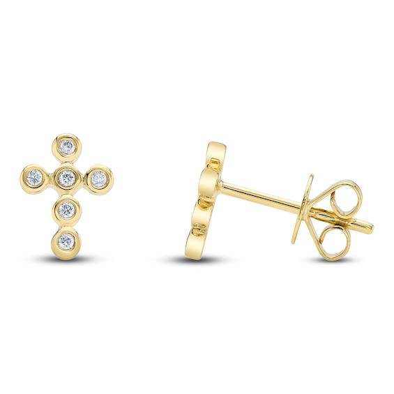 Shy Creation Diamond Bezel-Set Cross Earrings 1/20 ct tw 14K Yellow Gold SC55021570V2