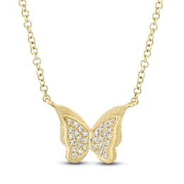 Shy Creation Diamond Textured Butterfly Necklace 1/20 ct tw 14K Yellow Gold 18" J-SC55021952