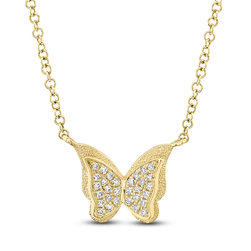 Main Image 1 of Shy Creation Diamond Textured Butterfly Necklace 1/20 ct tw 14K Yellow Gold 18" J-SC55021952