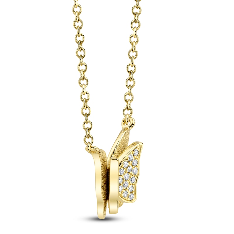 Main Image 2 of Shy Creation Diamond Textured Butterfly Necklace 1/20 ct tw 14K Yellow Gold 18" J-SC55021952