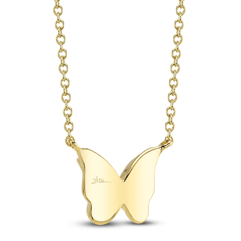 Main Image 3 of Shy Creation Diamond Textured Butterfly Necklace 1/20 ct tw 14K Yellow Gold 18" J-SC55021952