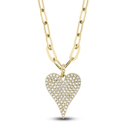 Shy Creation Diamond Heart Paperclip Chain Necklace 1/5 ct tw 14K Yellow Gold 18" J-SC55022785V2