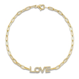 Shy Creation Diamond "Love" Paperclip Bracelet 1/10 ct tw 14K Yellow Gold 7" J-SC55022758