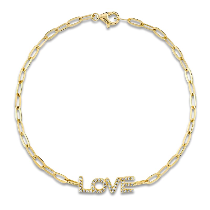 Main Image 1 of Shy Creation Diamond "Love" Paperclip Bracelet 1/10 ct tw 14K Yellow Gold 7" J-SC55022758