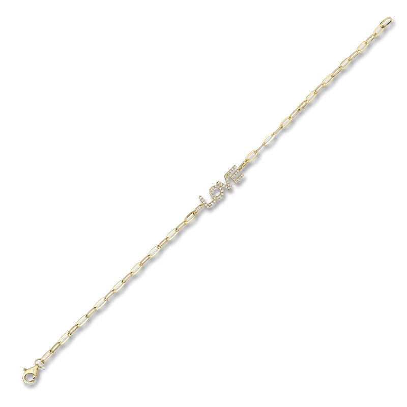 Main Image 2 of Shy Creation Diamond "Love" Paperclip Bracelet 1/10 ct tw 14K Yellow Gold 7" J-SC55022758