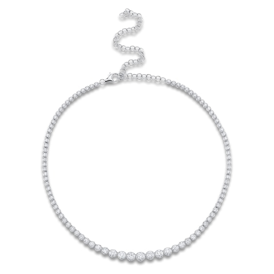 Shy Creation Graduated Diamond Riviera Necklace 6-3/8 ct tw 14K White Gold 18" SC55022934V4