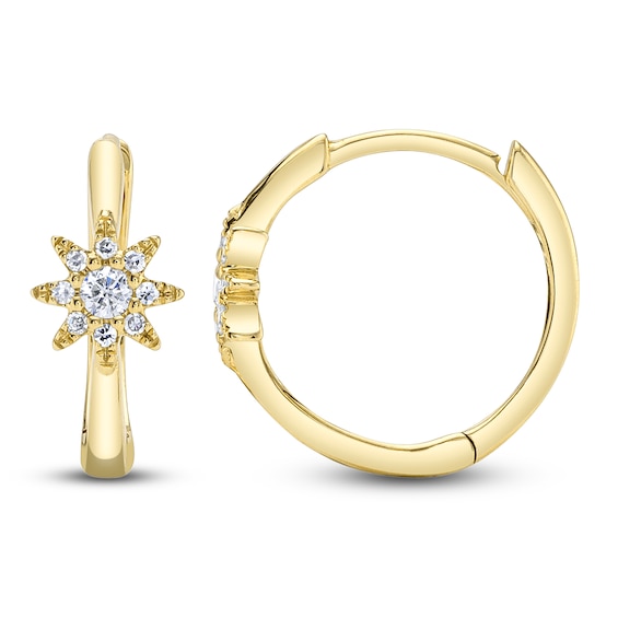 Shy Creation Diamond Star Hoop Earrings 1/10 ct tw 14K Yellow Gold SC55023013
