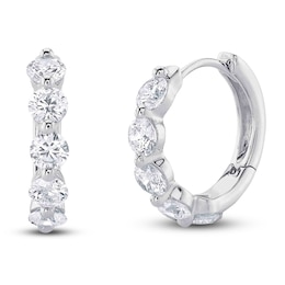 Shy Creation Diamond Five-Stone Hoop Earrings 7/8 ct tw 14K White Gold J-SC55023229V2