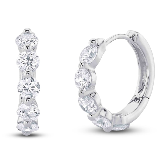 Shy Creation Diamond Five-Stone Hoop Earrings 7/8 ct tw 14K White Gold SC55023229V2