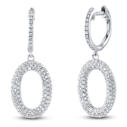 Shy Creation Diamond Open Oval Dangle Hoop Earrings 1/2 ct tw 14K White Gold SC55024583